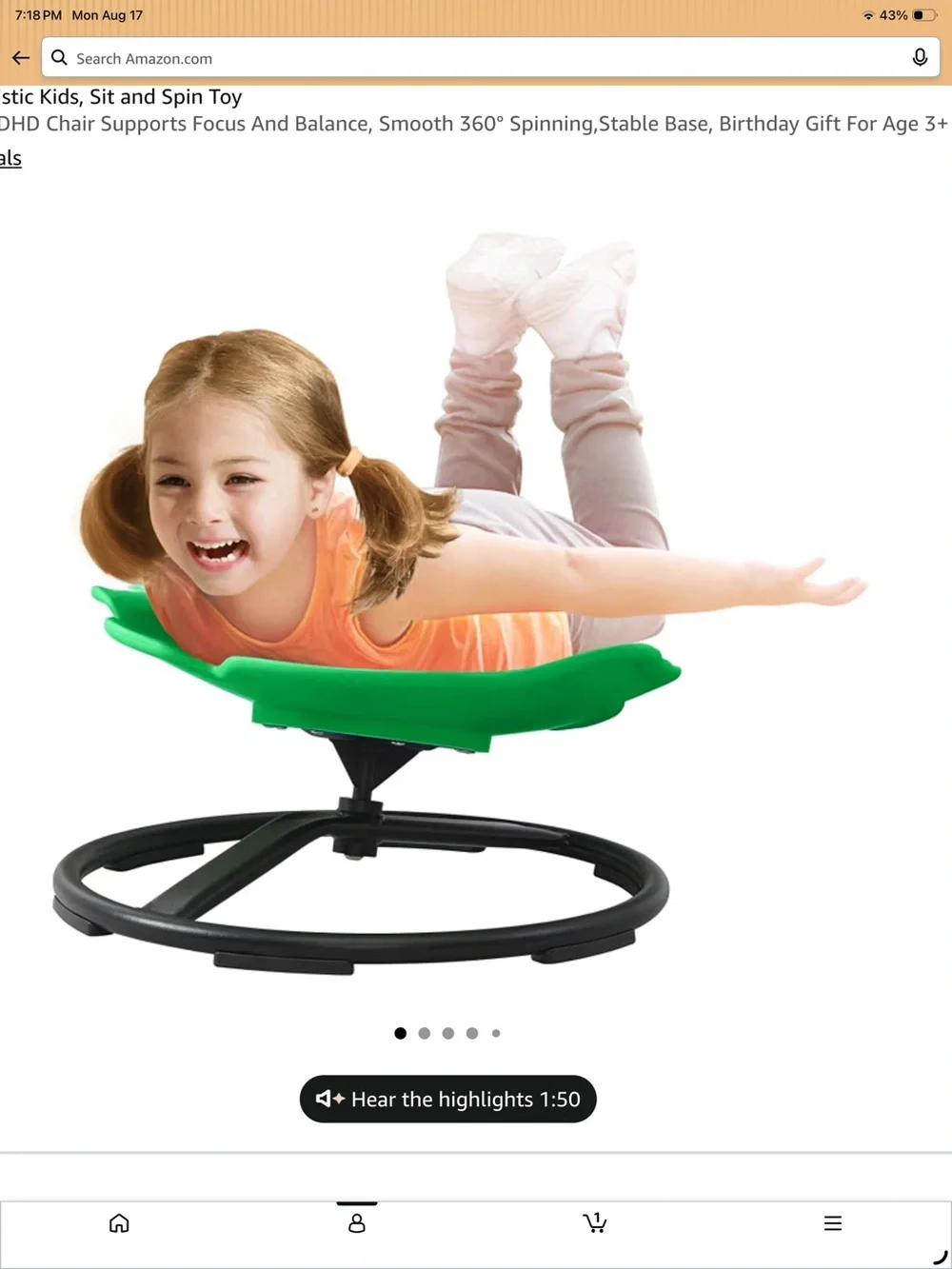 Kids 360° Spin Seat Toy - Green